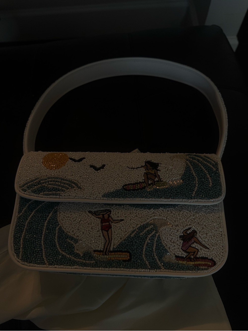 STAUD White Beaded Surf Embroidered Shoulder Bag - Picture 4 of 5